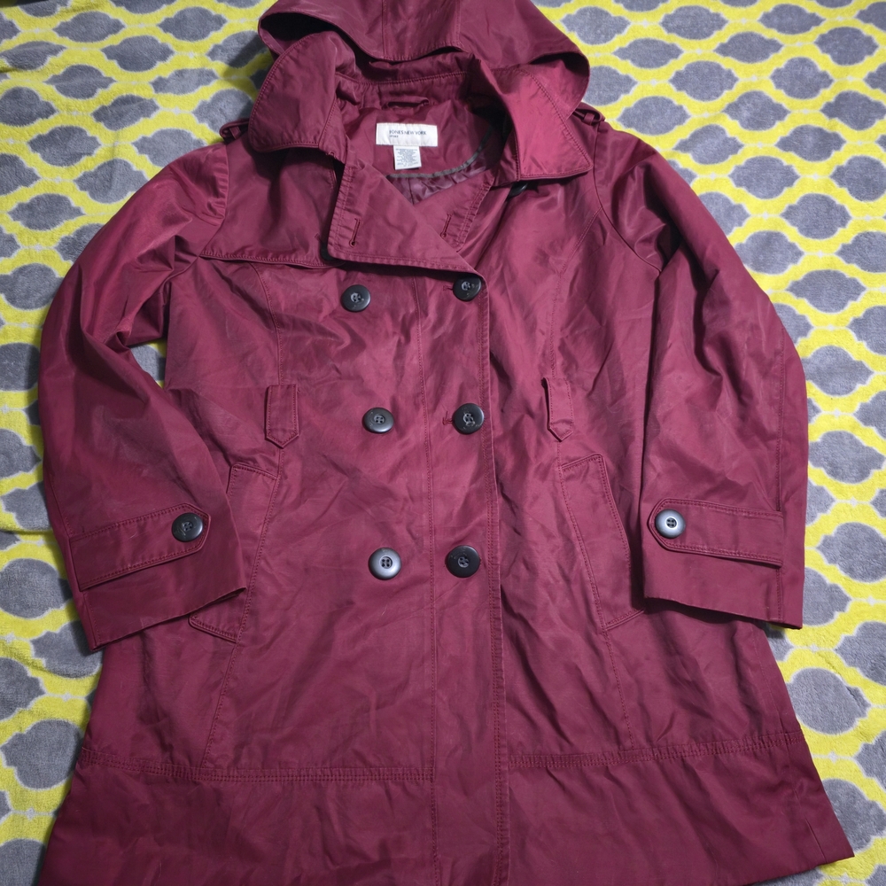 Jones New York XXL Maroon Hooded Trench Coat